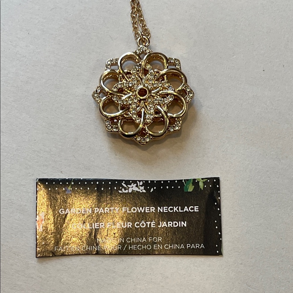 Garden Party Flower Necklace & stud Earings Trio in Gold floral & butterfly set